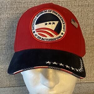 National Museum of The Surface Navy Battleship Iowa Hat Cap Red USN Plank Owner